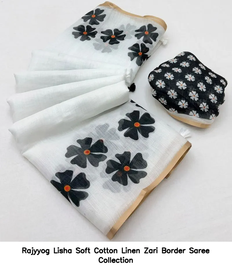 Rajyyog Lisha Soft Cotton Linen Zari Border Saree Collection - Image 12