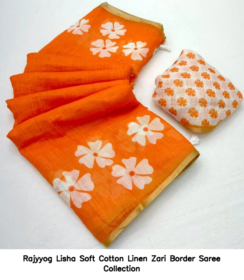 Rajyyog Lisha Soft Cotton Linen Zari Border Saree Collection - Image 13