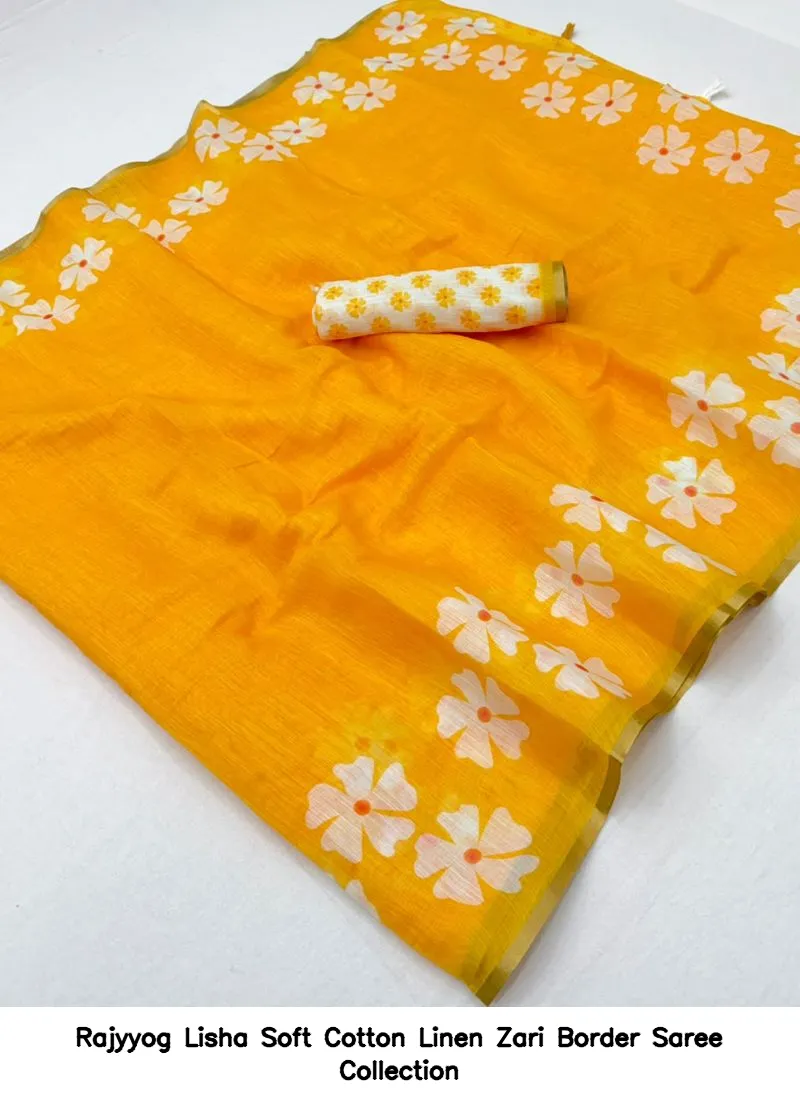 Rajyyog Lisha Soft Cotton Linen Zari Border Saree Collection - Image 14