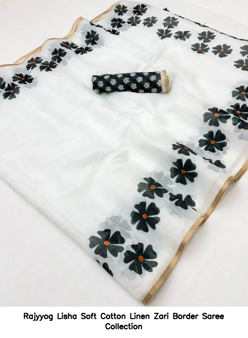 Rajyyog Lisha Soft Cotton Linen Zari Border Saree Collection - Image 17