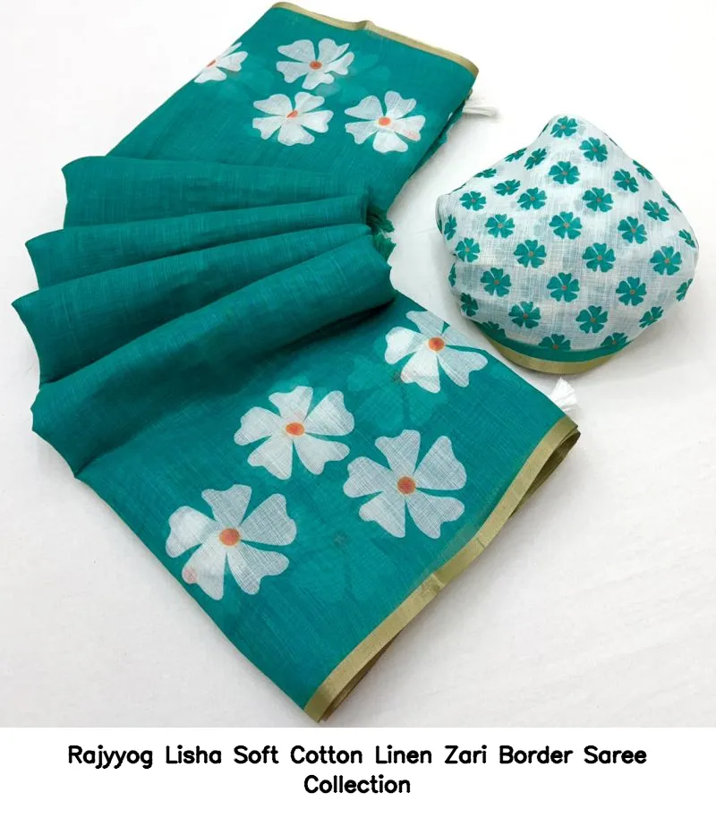 Rajyyog Lisha Soft Cotton Linen Zari Border Saree Collection - Image 2