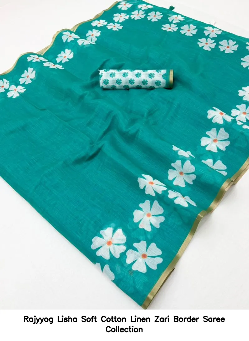 Rajyyog Lisha Soft Cotton Linen Zari Border Saree Collection - Image 3