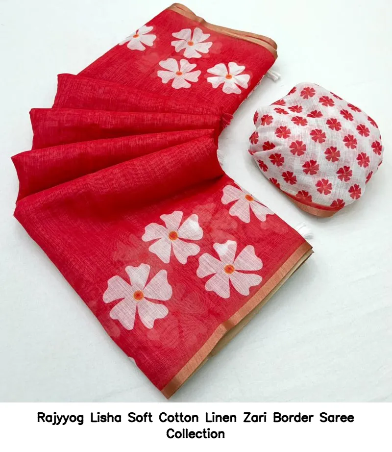 Rajyyog Lisha Soft Cotton Linen Zari Border Saree Collection - Image 8