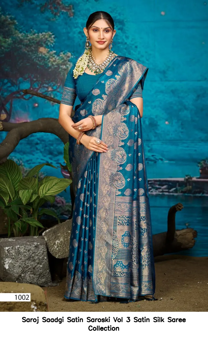 Saroj Saadgi Satin Saroski Vol 3 Satin Silk Saree Collection - Image 3