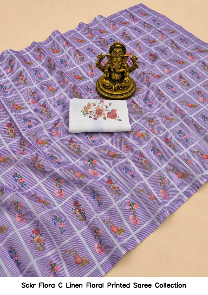 Sckr Flora C Linen Floral Printed Saree Collection