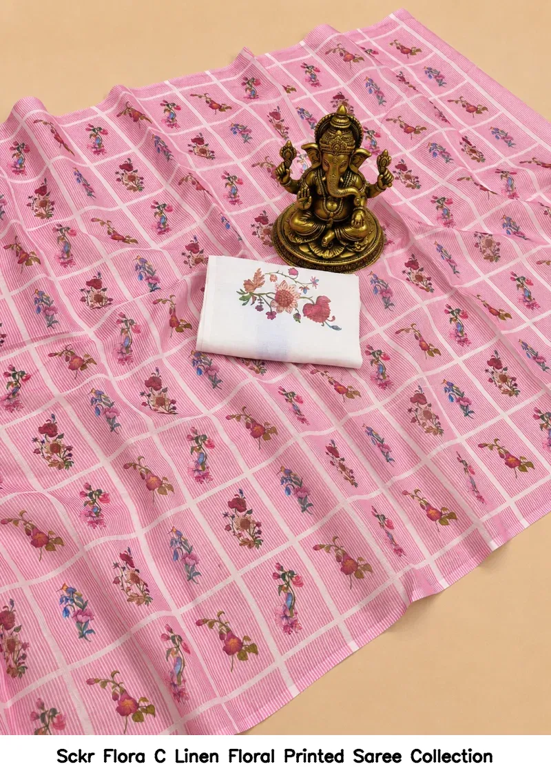 Sckr Flora C Linen Floral Printed Saree Collection - Image 2