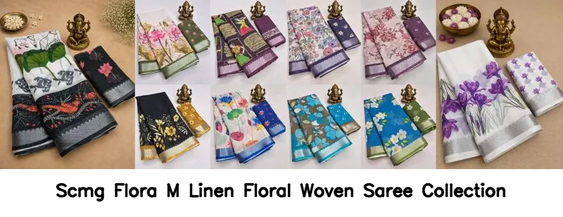 Scmg Flora M Linen Floral Woven Saree Collection - Image 11