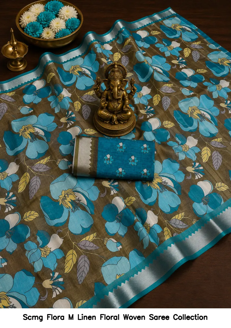 Scmg Flora M Linen Floral Woven Saree Collection - Image 3