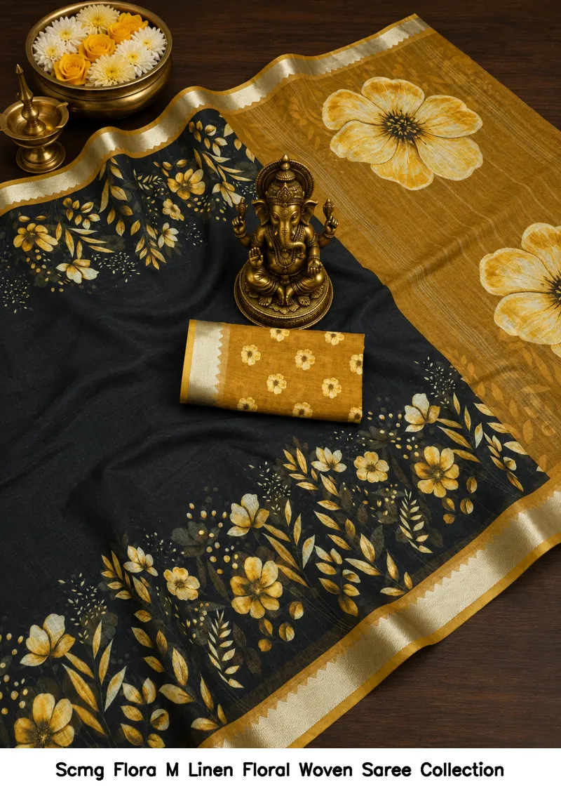 Scmg Flora M Linen Floral Woven Saree Collection - Image 5