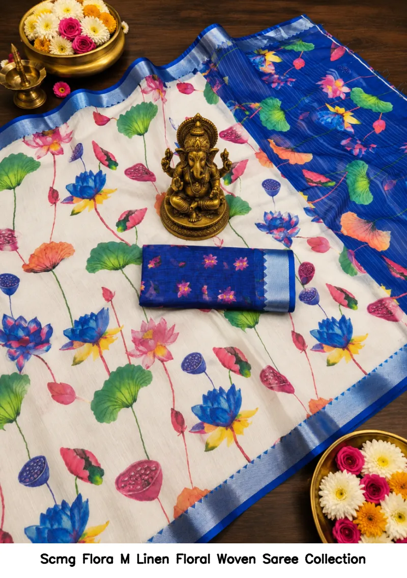 Scmg Flora M Linen Floral Woven Saree Collection - Image 6