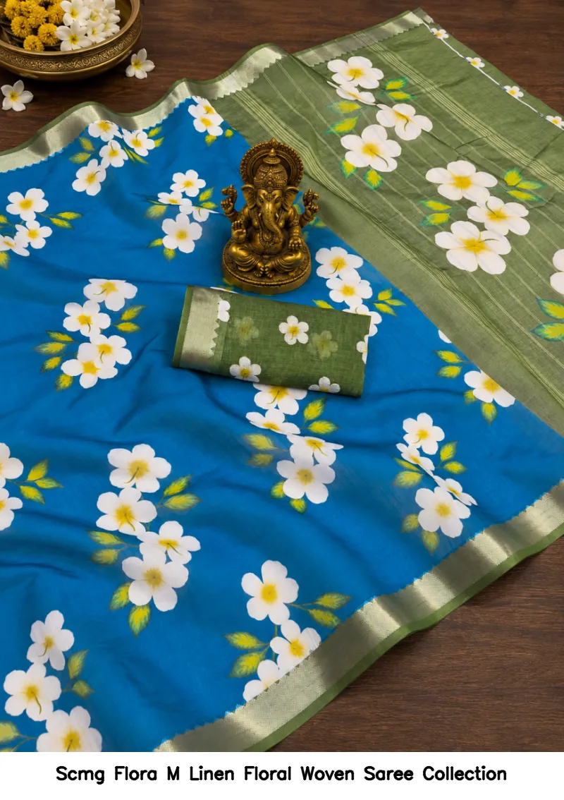 Scmg Flora M Linen Floral Woven Saree Collection - Image 7