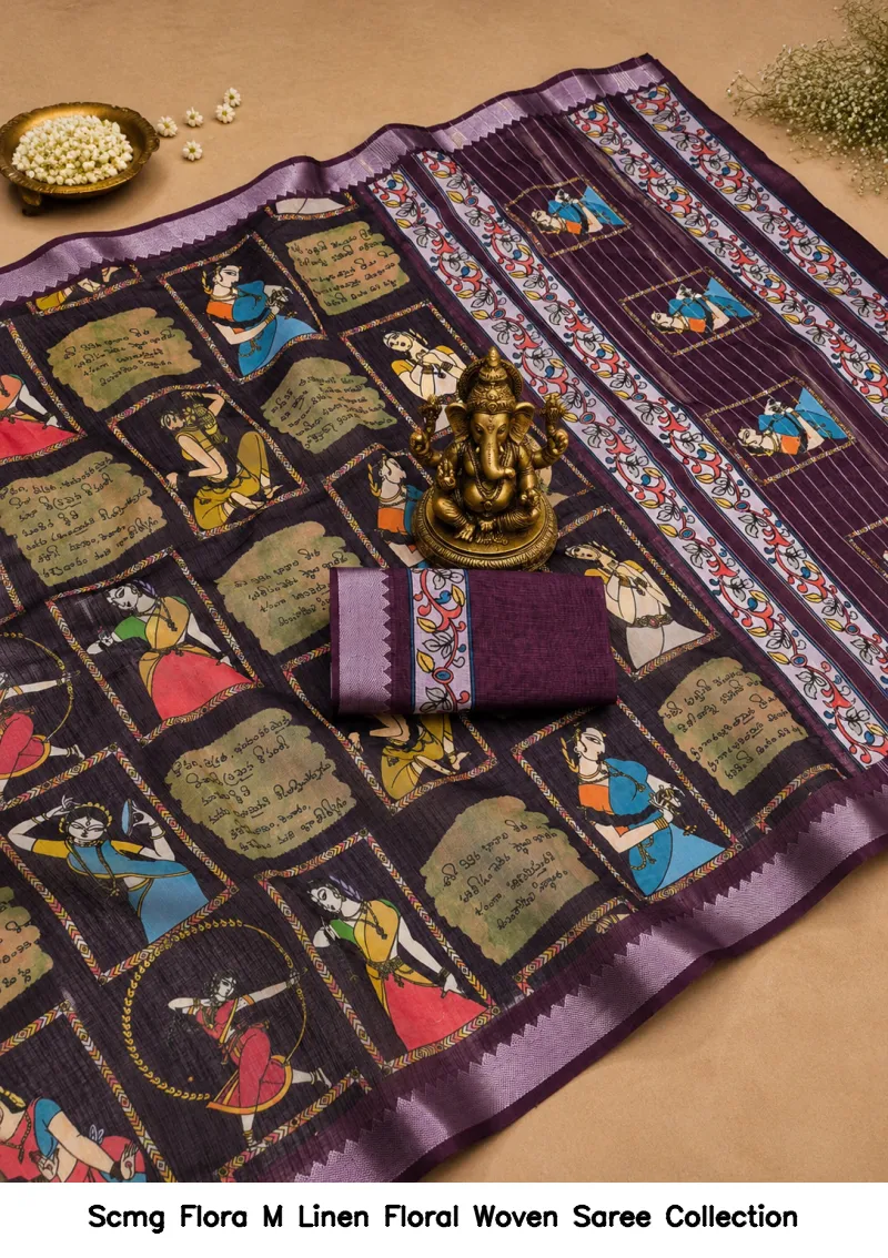 Scmg Flora M Linen Floral Woven Saree Collection - Image 8