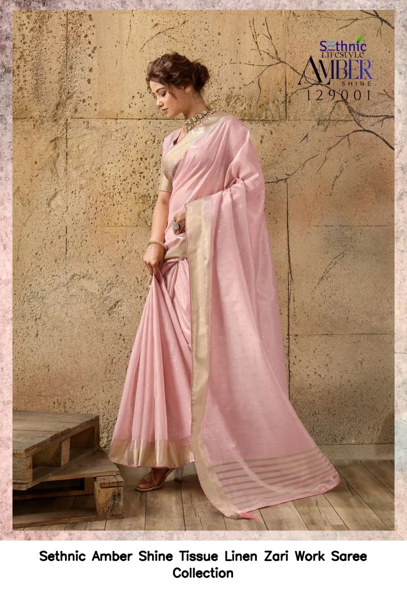 Sethnic Amber Shine Tissue Linen Zari Work Saree Collection - Image 10