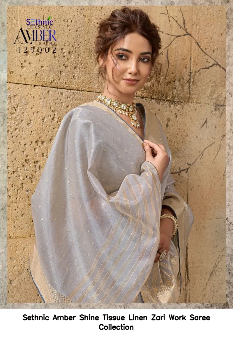 Sethnic Amber Shine Tissue Linen Zari Work Saree Collection - Image 11
