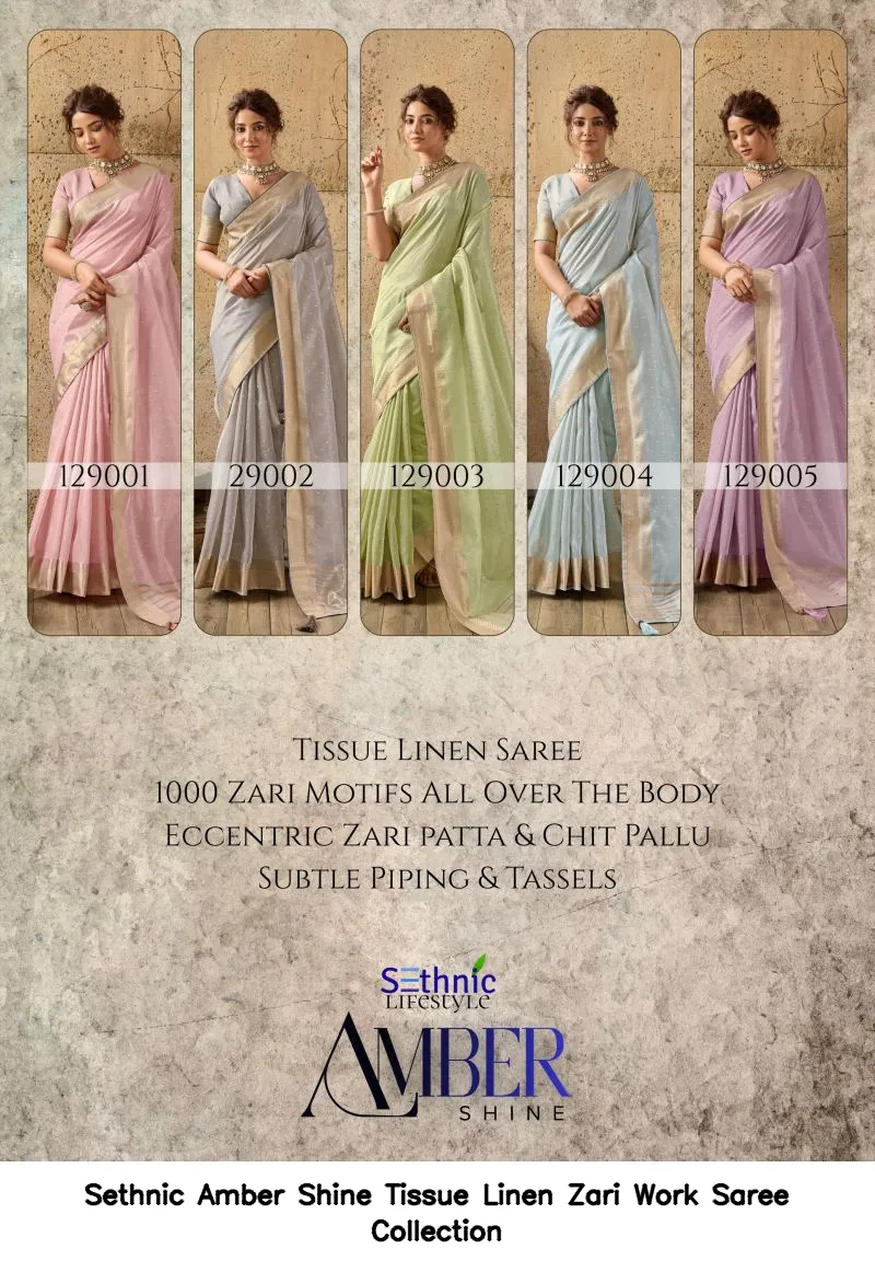 Sethnic Amber Shine Tissue Linen Zari Work Saree Collection - Image 12