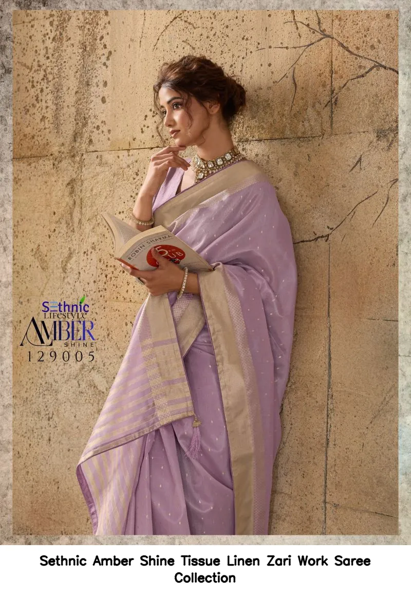 Sethnic Amber Shine Tissue Linen Zari Work Saree Collection - Image 2