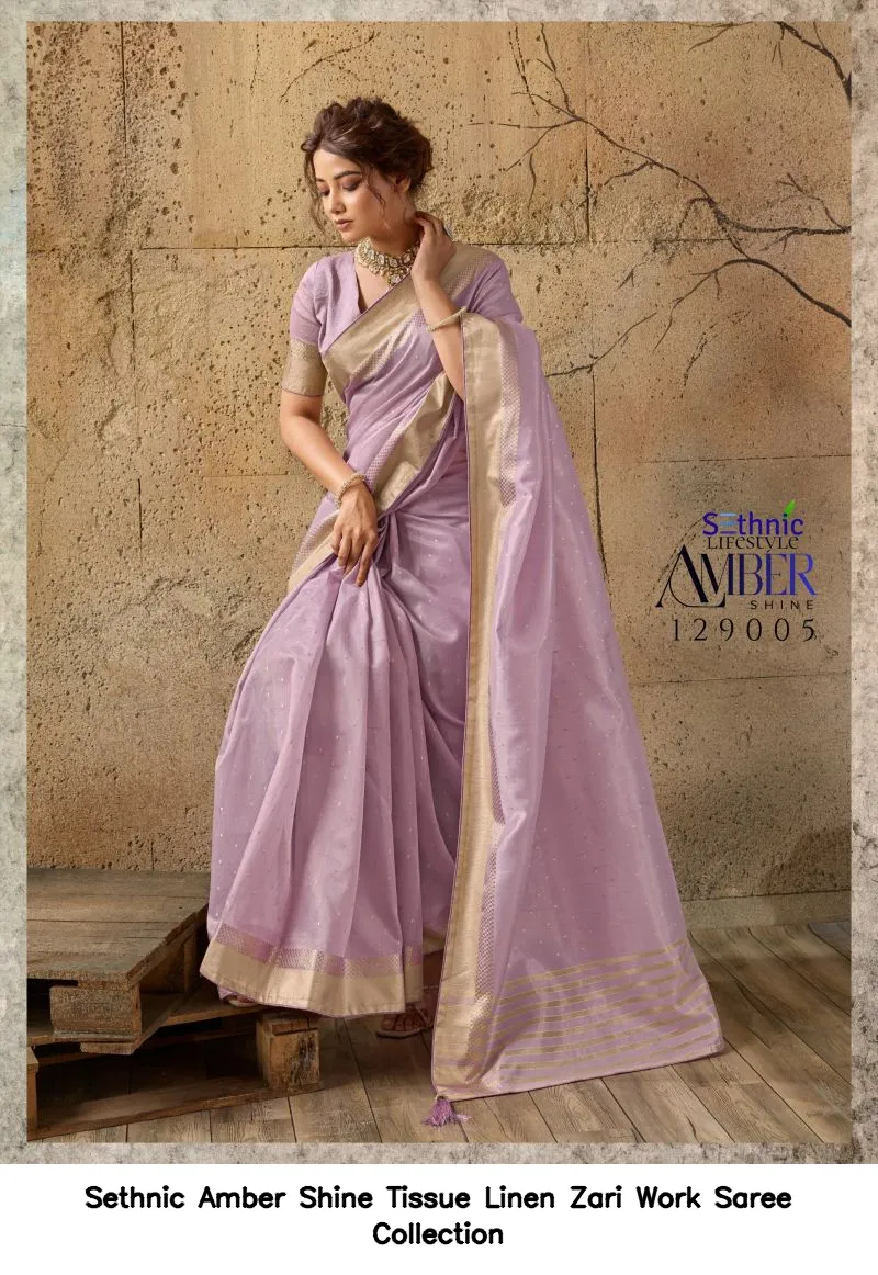 Sethnic Amber Shine Tissue Linen Zari Work Saree Collection - Image 3