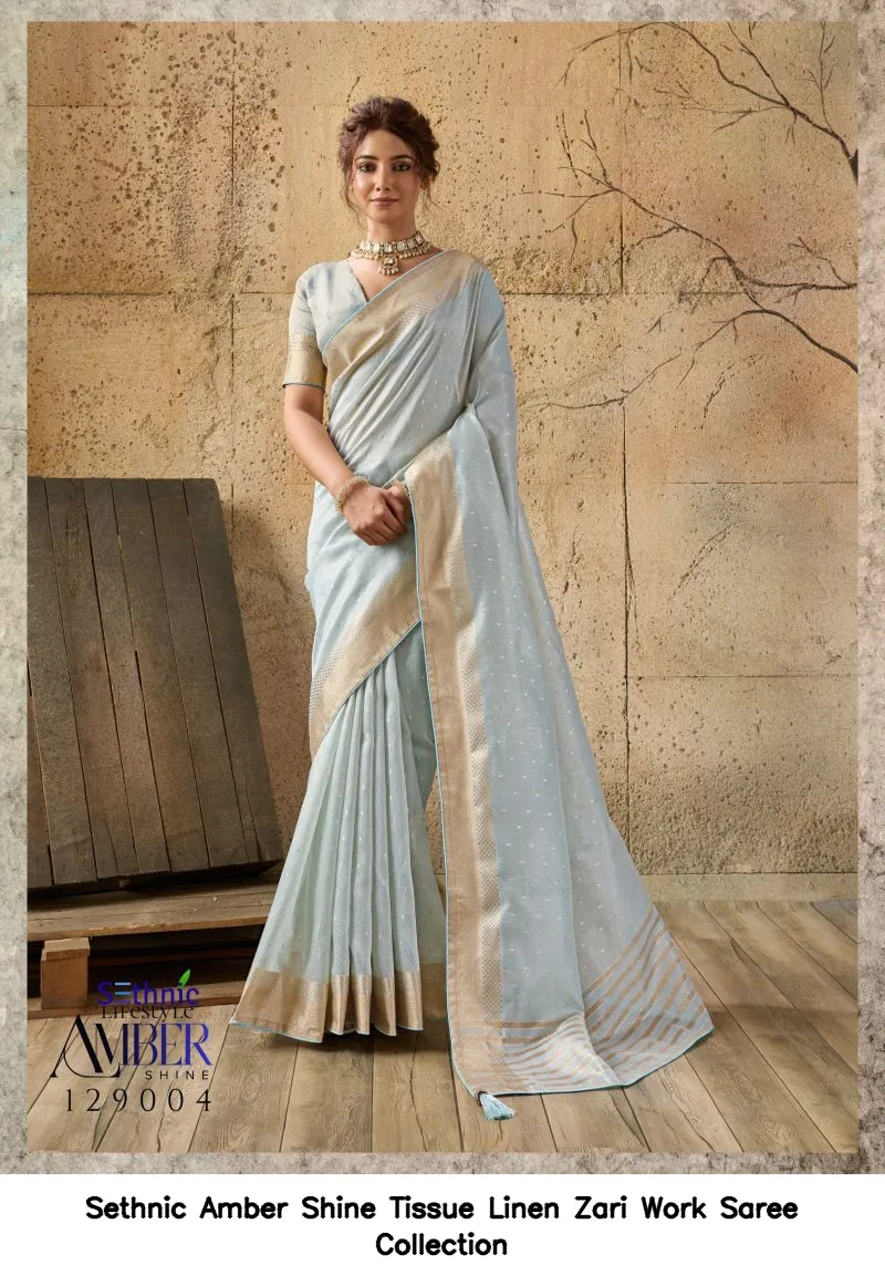 Sethnic Amber Shine Tissue Linen Zari Work Saree Collection - Image 4
