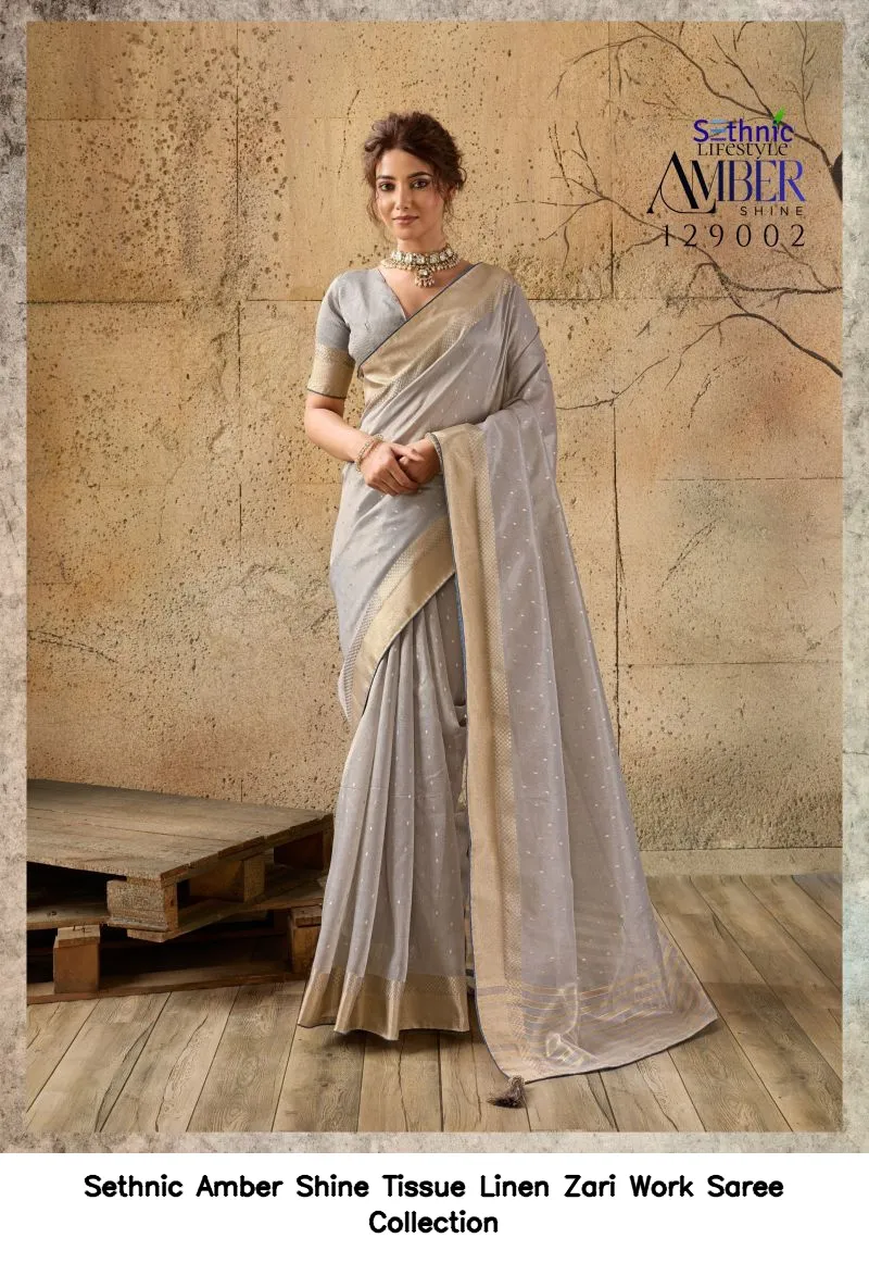 Sethnic Amber Shine Tissue Linen Zari Work Saree Collection - Image 5