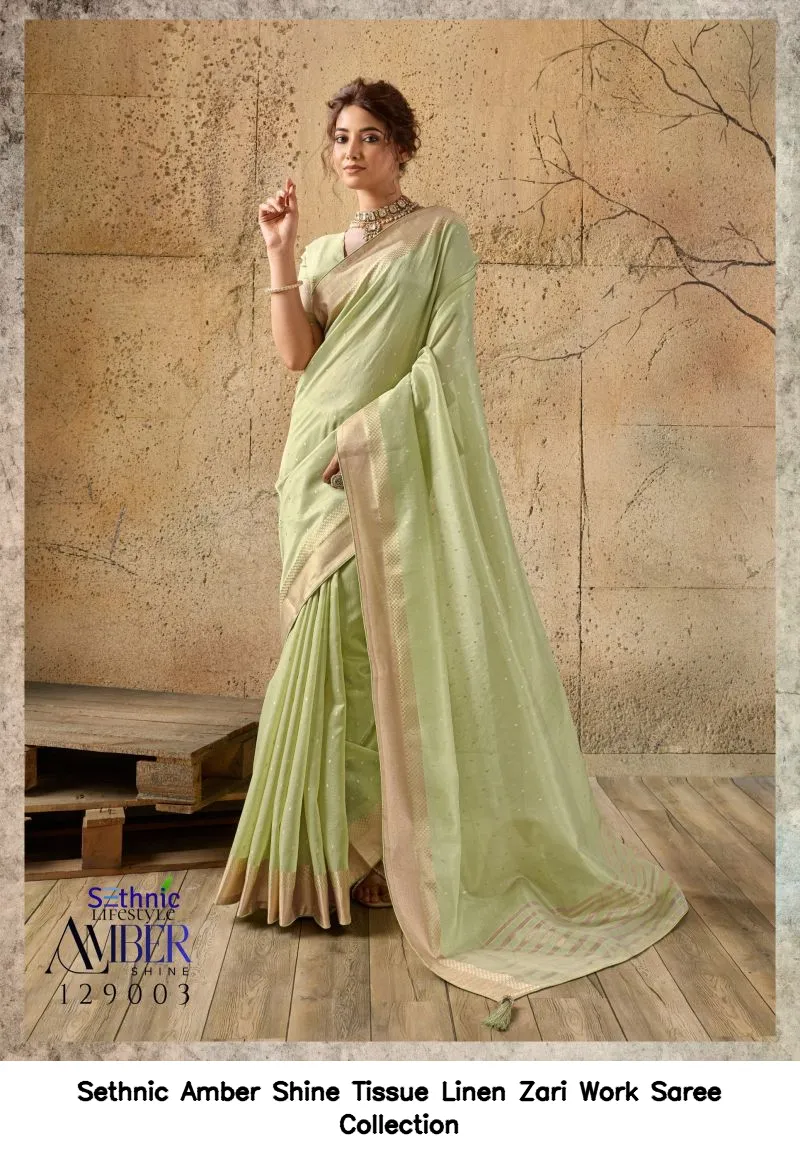 Sethnic Amber Shine Tissue Linen Zari Work Saree Collection - Image 6