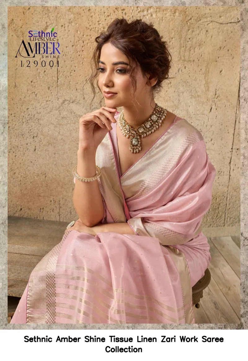 Sethnic Amber Shine Tissue Linen Zari Work Saree Collection - Image 7