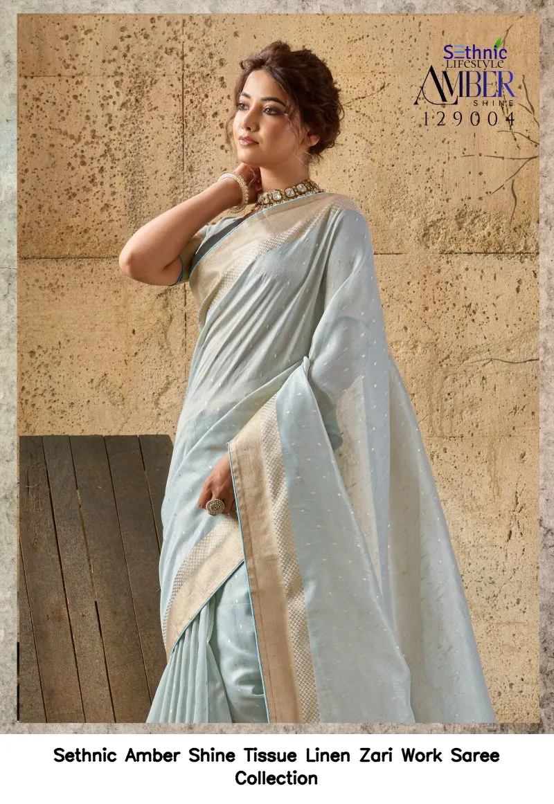 Sethnic Amber Shine Tissue Linen Zari Work Saree Collection - Image 8