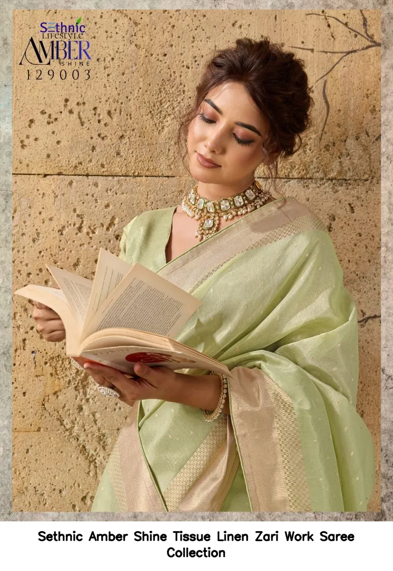 Sethnic Amber Shine Tissue Linen Zari Work Saree Collection - Image 9