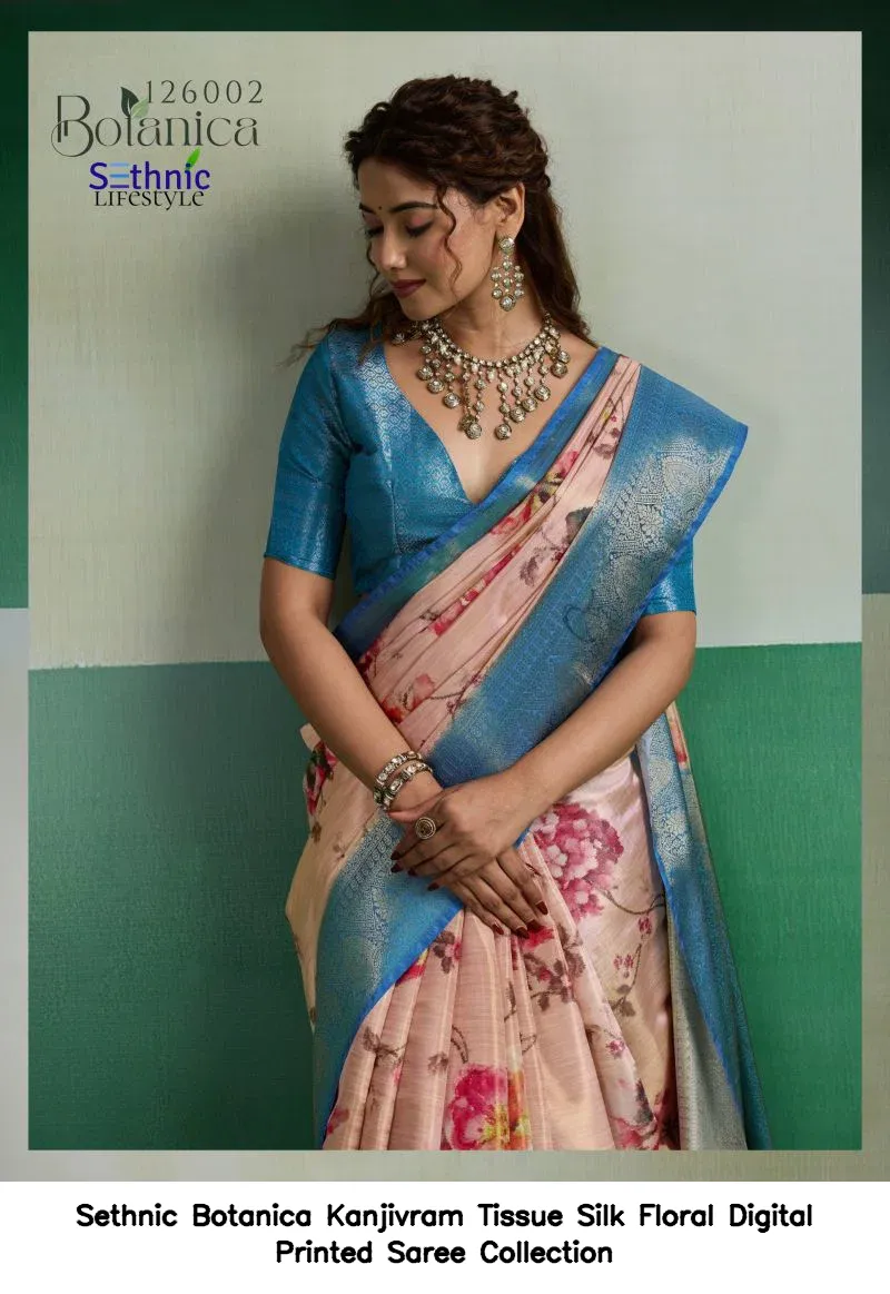 Sethnic Botanica Kanjivram Tissue Silk Floral Digital Printed Saree Collection - Image 10