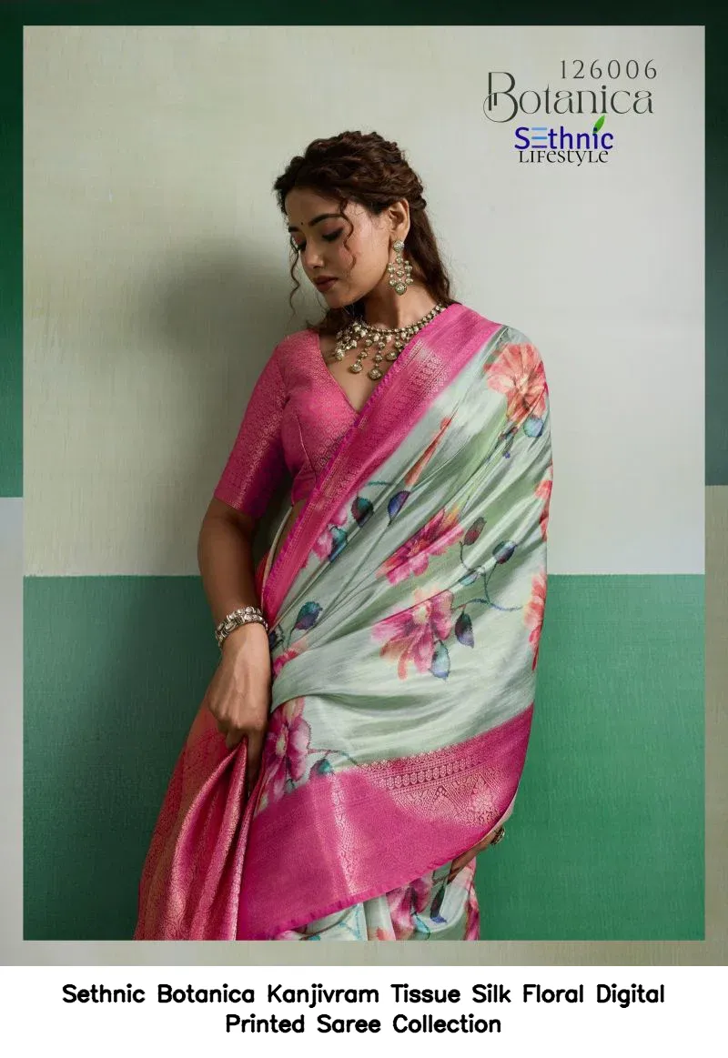 Sethnic Botanica Kanjivram Tissue Silk Floral Digital Printed Saree Collection - Image 11