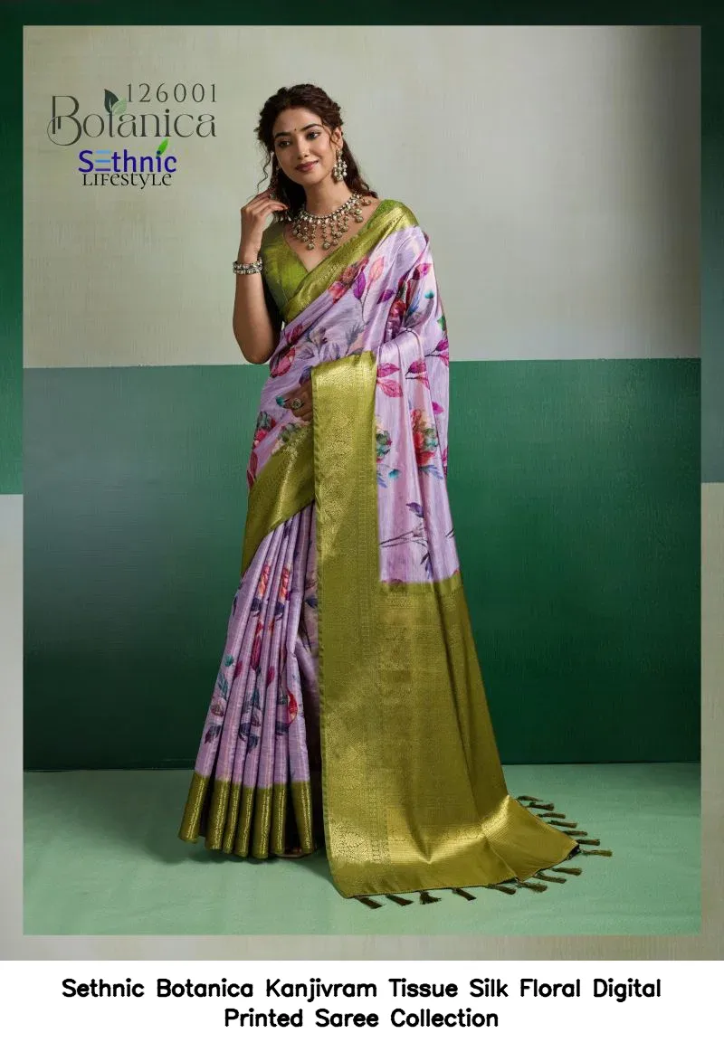 Sethnic Botanica Kanjivram Tissue Silk Floral Digital Printed Saree Collection - Image 12
