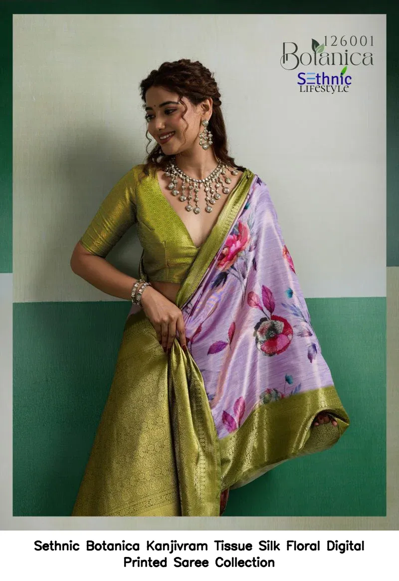 Sethnic Botanica Kanjivram Tissue Silk Floral Digital Printed Saree Collection - Image 13