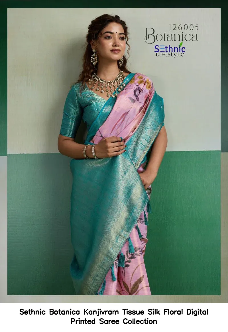 Sethnic Botanica Kanjivram Tissue Silk Floral Digital Printed Saree Collection - Image 14