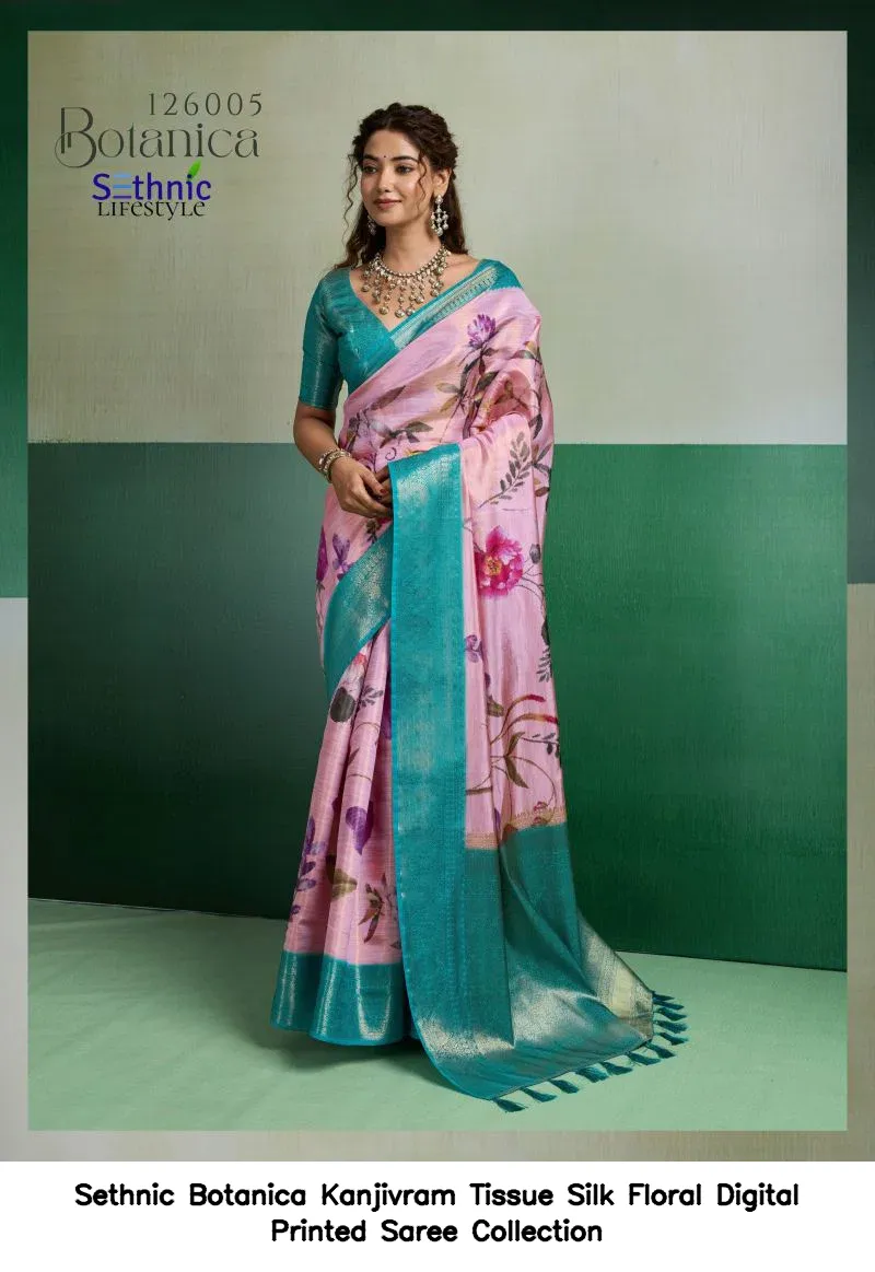 Sethnic Botanica Kanjivram Tissue Silk Floral Digital Printed Saree Collection - Image 3
