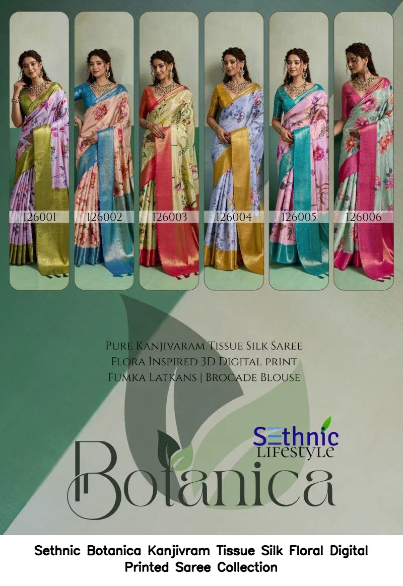 Sethnic Botanica Kanjivram Tissue Silk Floral Digital Printed Saree Collection - Image 4