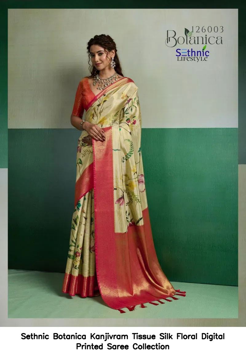 Sethnic Botanica Kanjivram Tissue Silk Floral Digital Printed Saree Collection - Image 5