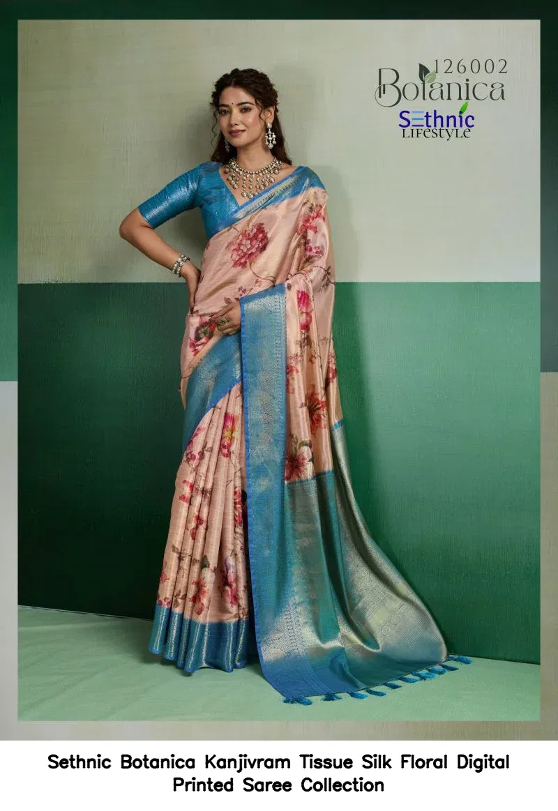 Sethnic Botanica Kanjivram Tissue Silk Floral Digital Printed Saree Collection - Image 6