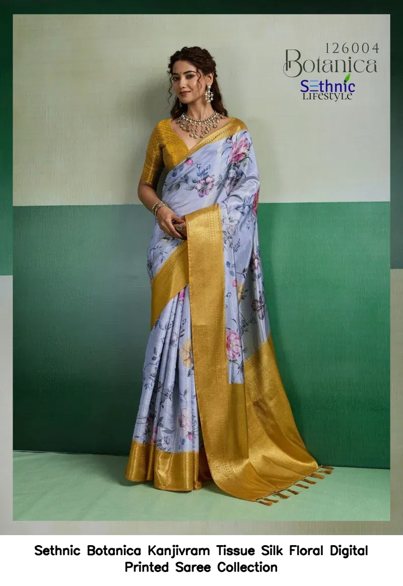 Sethnic Botanica Kanjivram Tissue Silk Floral Digital Printed Saree Collection - Image 7