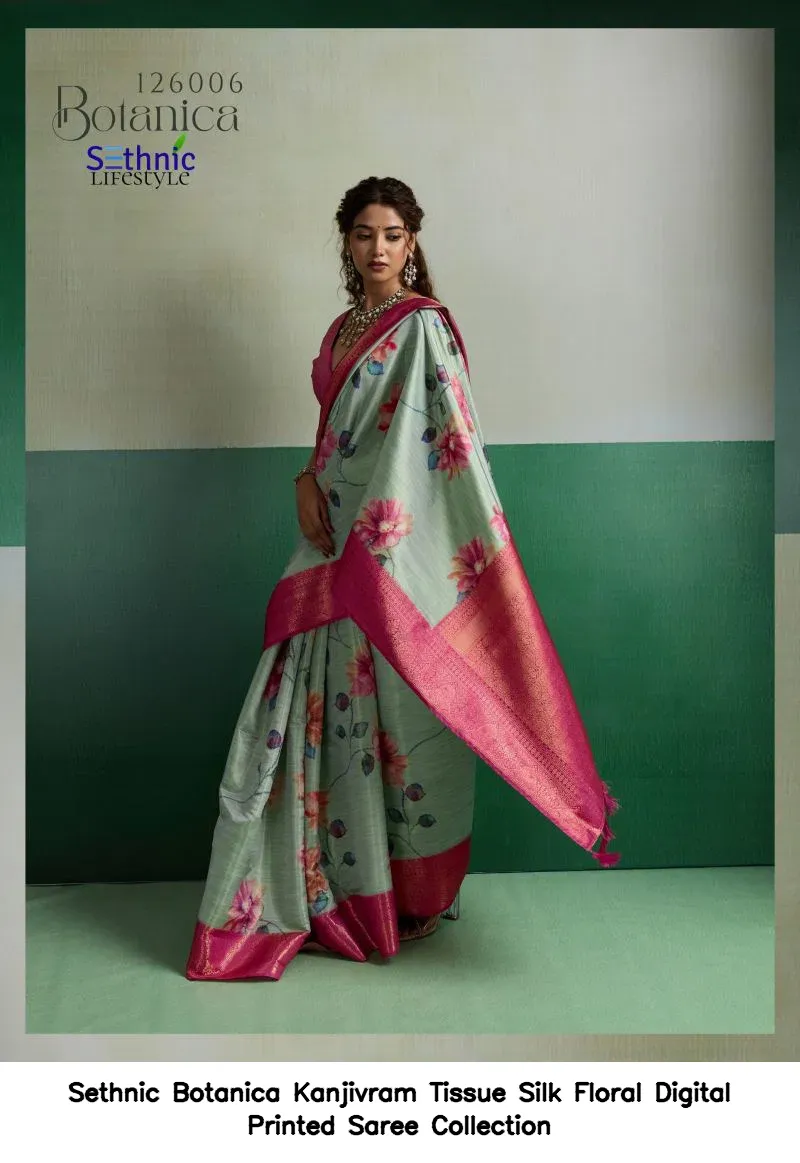 Sethnic Botanica Kanjivram Tissue Silk Floral Digital Printed Saree Collection - Image 8
