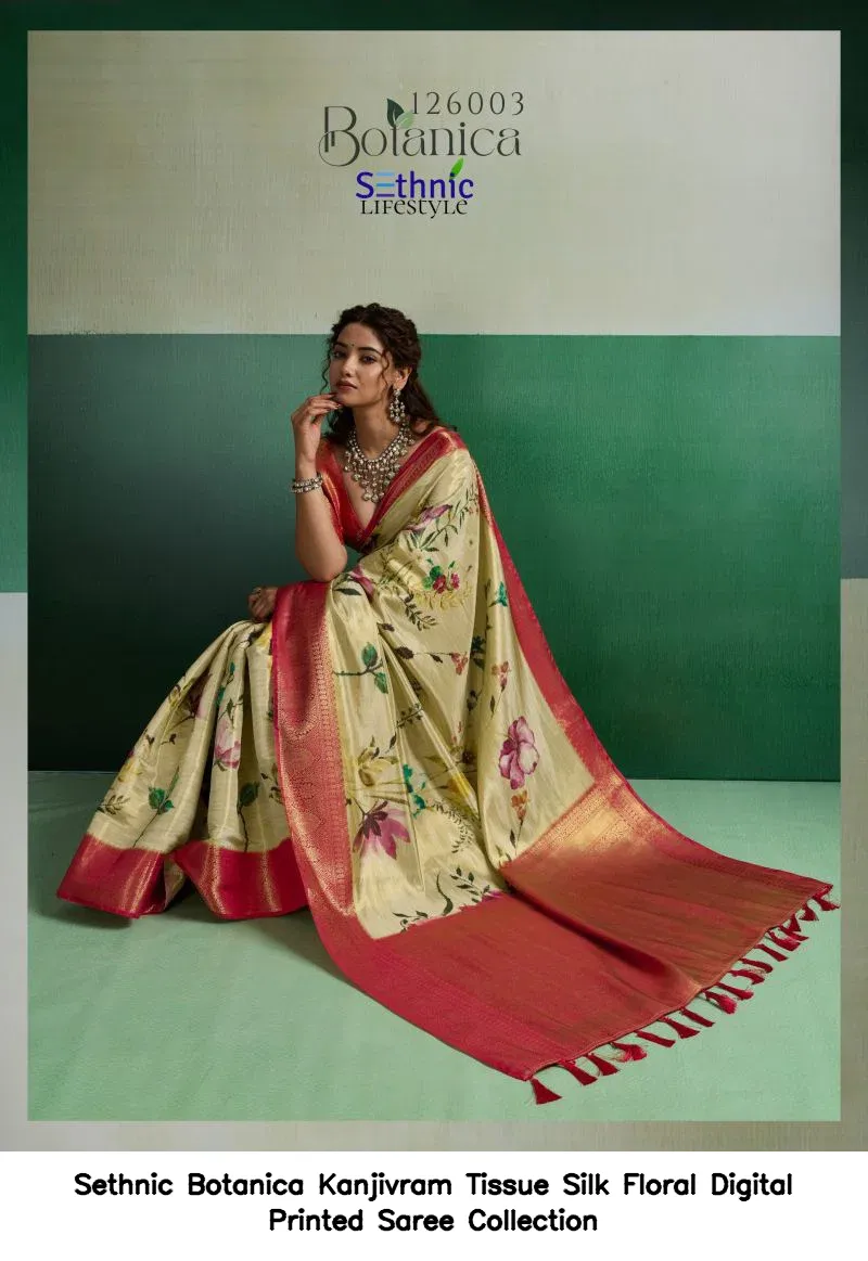 Sethnic Botanica Kanjivram Tissue Silk Floral Digital Printed Saree Collection - Image 9