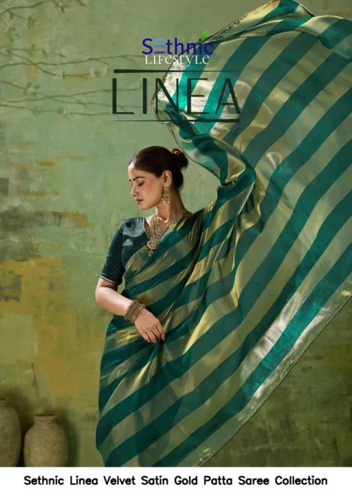 Sethnic Linea Velvet Satin Gold Patta Saree Collection