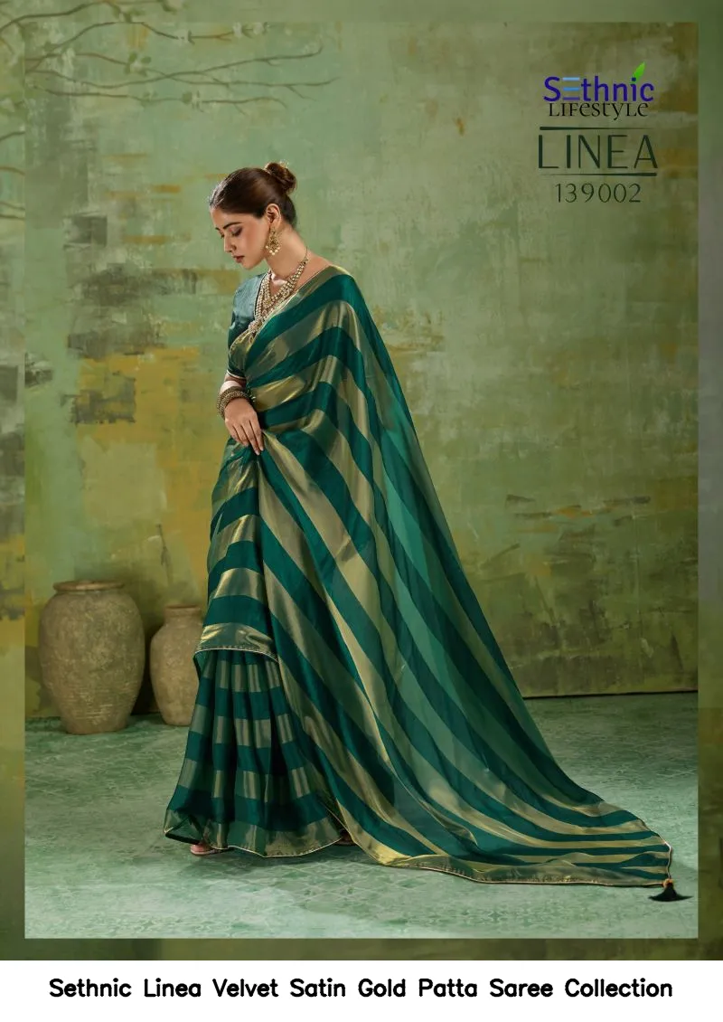 Sethnic Linea Velvet Satin Gold Patta Saree Collection - Image 10