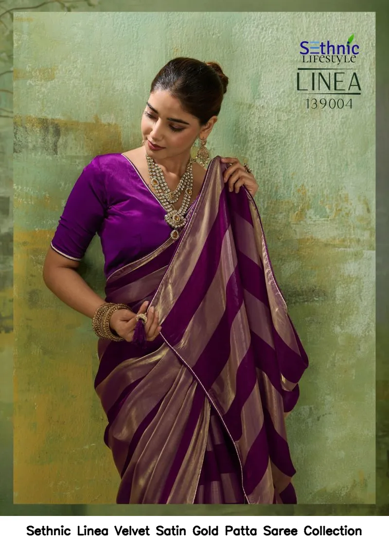 Sethnic Linea Velvet Satin Gold Patta Saree Collection - Image 11