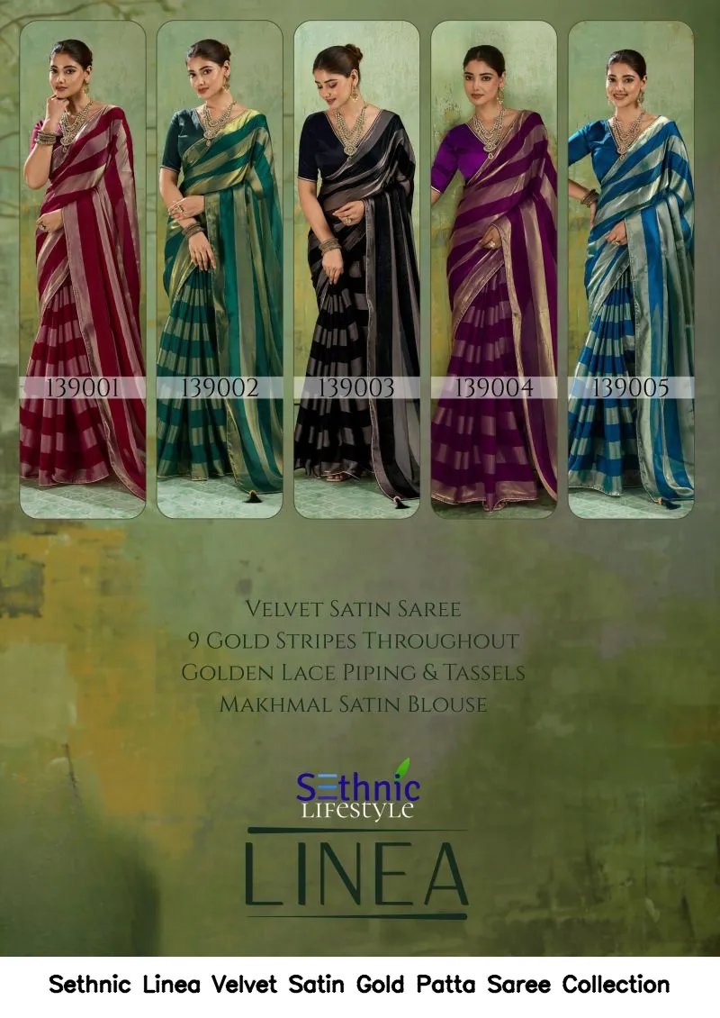 Sethnic Linea Velvet Satin Gold Patta Saree Collection - Image 12