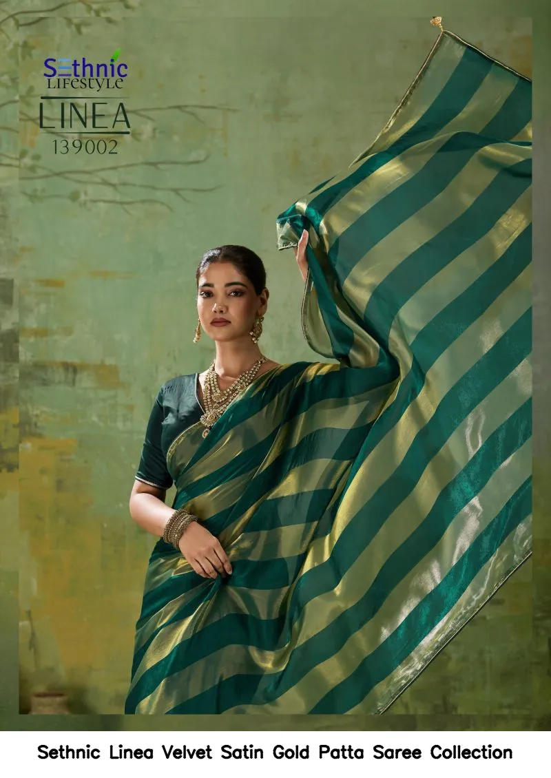 Sethnic Linea Velvet Satin Gold Patta Saree Collection - Image 2