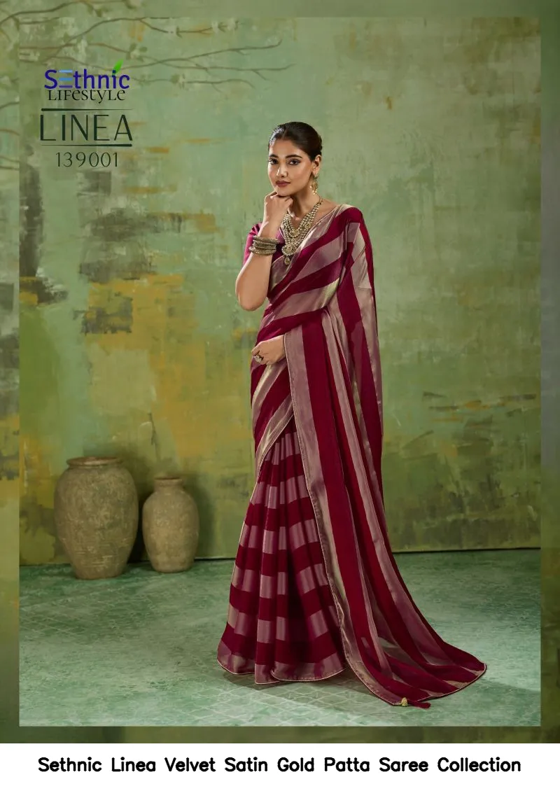 Sethnic Linea Velvet Satin Gold Patta Saree Collection - Image 3