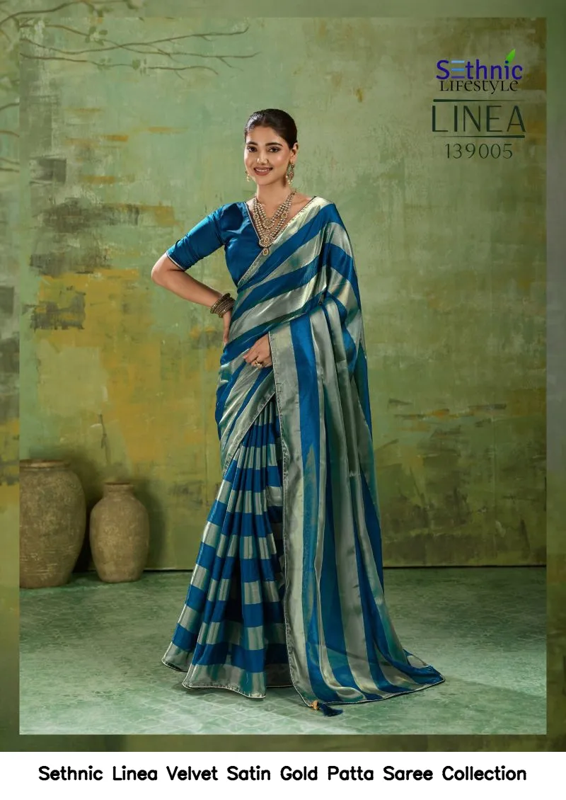 Sethnic Linea Velvet Satin Gold Patta Saree Collection - Image 4