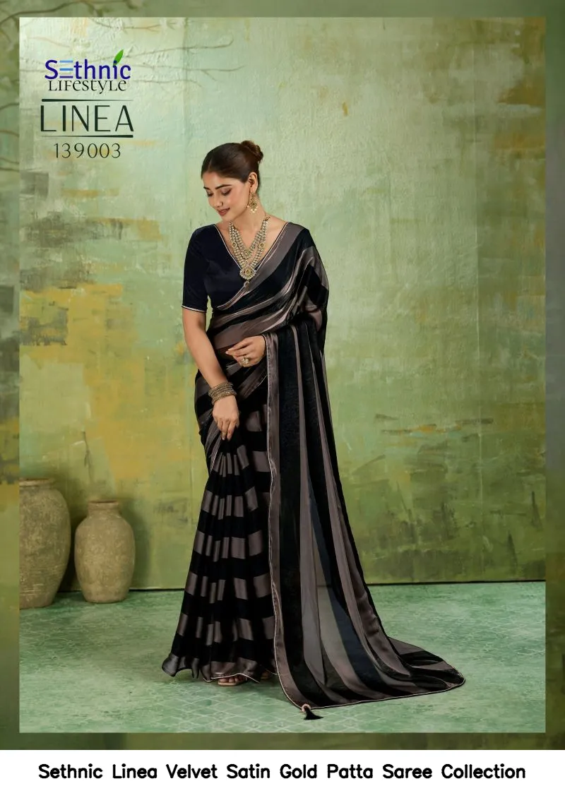 Sethnic Linea Velvet Satin Gold Patta Saree Collection - Image 5