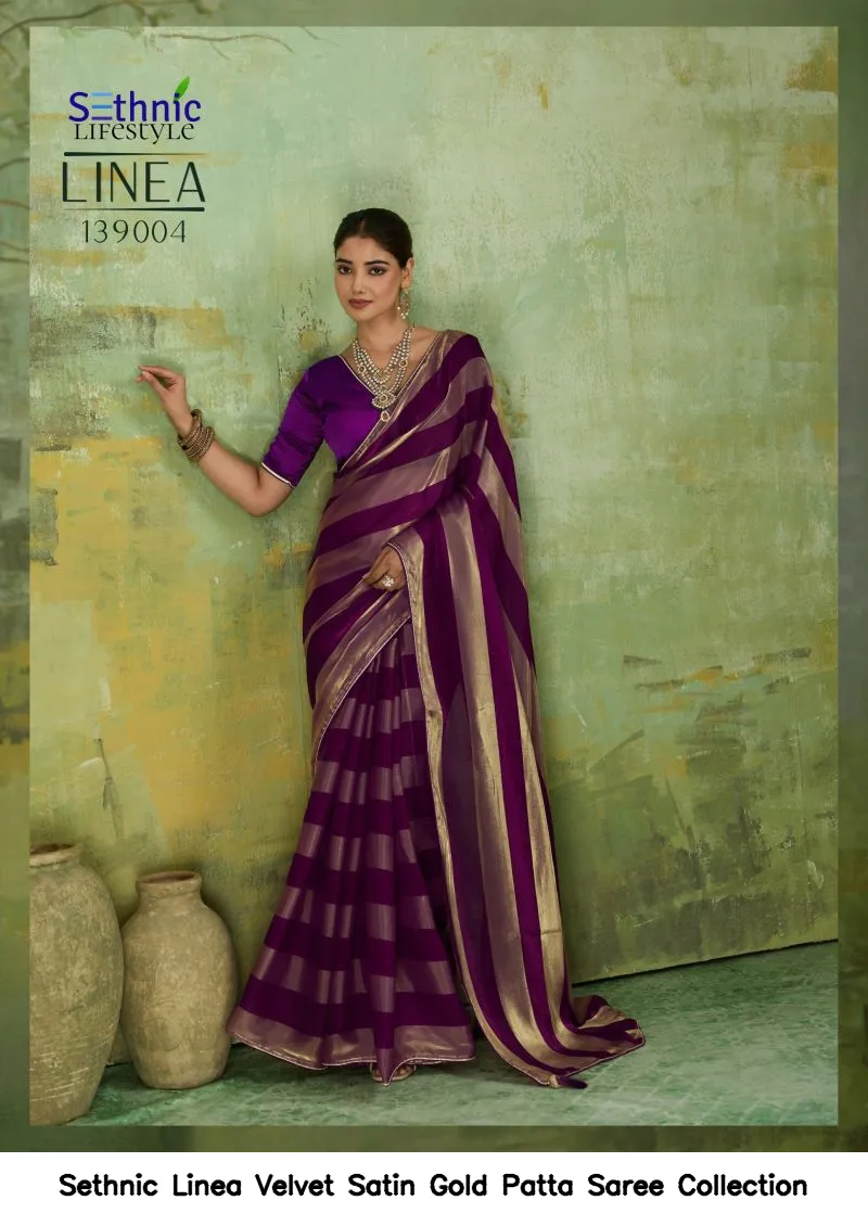 Sethnic Linea Velvet Satin Gold Patta Saree Collection - Image 6