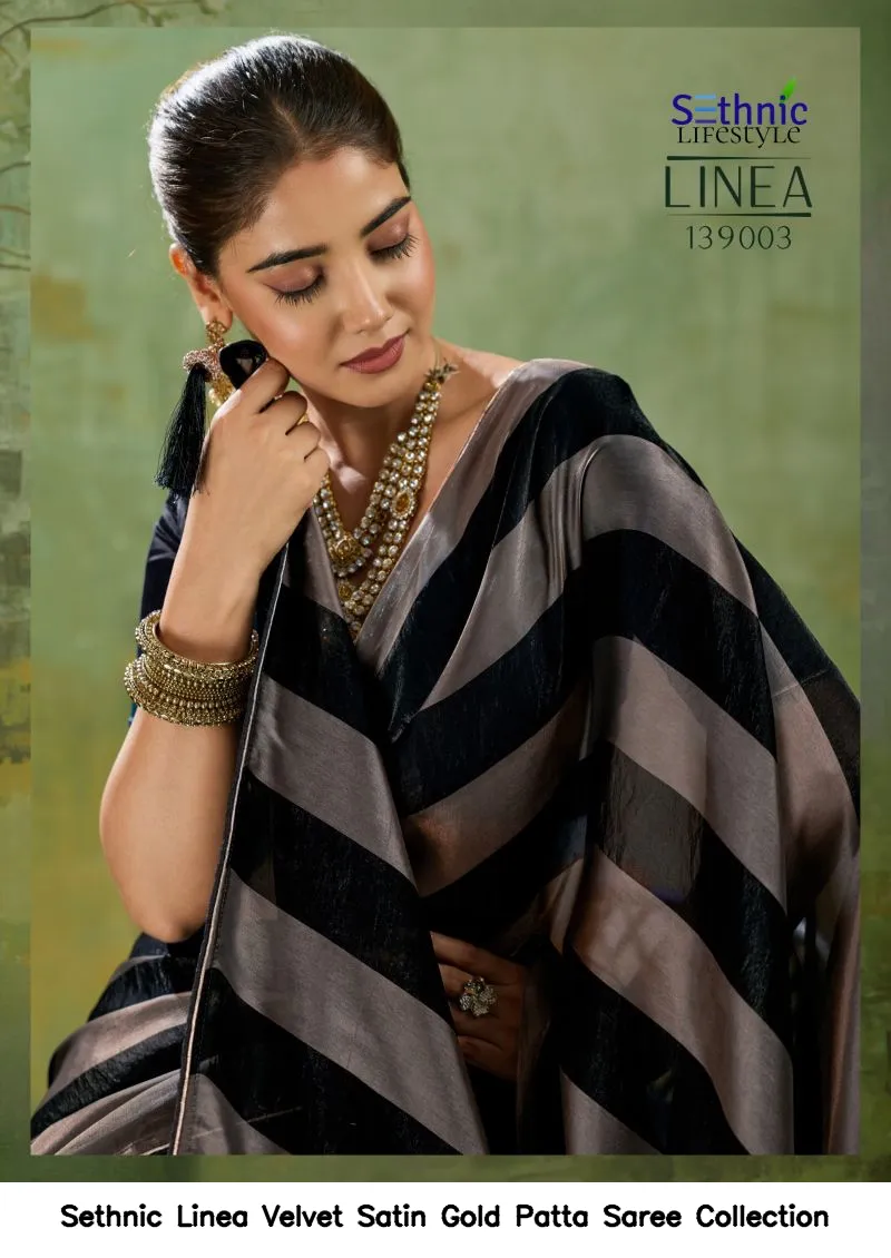 Sethnic Linea Velvet Satin Gold Patta Saree Collection - Image 7