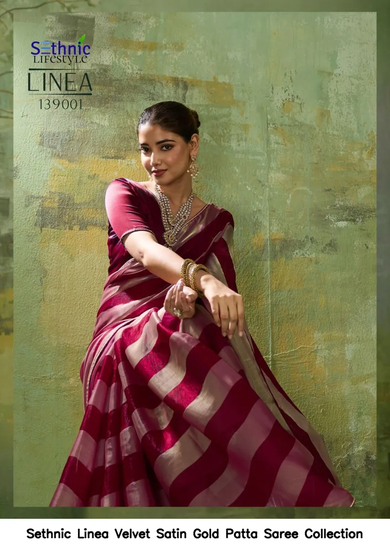 Sethnic Linea Velvet Satin Gold Patta Saree Collection - Image 8